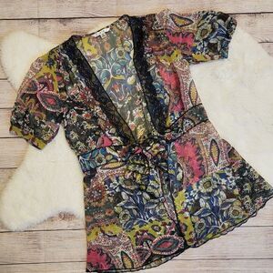 Cabi sheer multi-colored wrap/tie at waist top